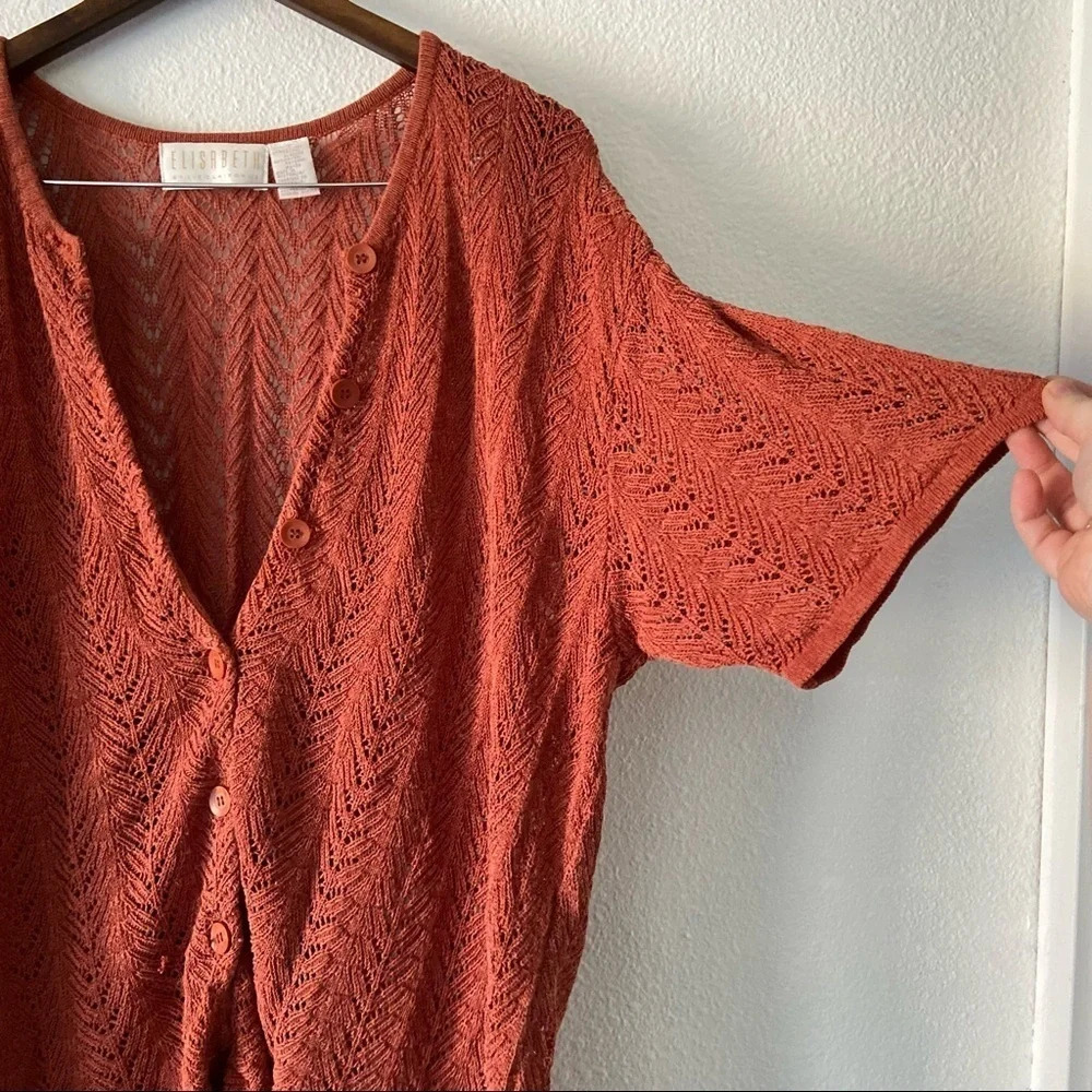 Liz Claiborne Retro Knit Crochet Shrug Jacket Rust Red XXL Grannycore Boho - Picture 3 of 12